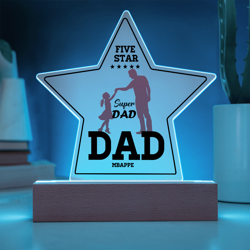 Personalized Star LED Light for Dad – Five Star Super Dad Gift from Kids – Custom Name Night Lamp – Father's Day Gift Idea
