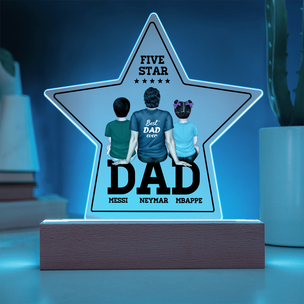 Personalized Star LED Light for Dad – Best Dad Ever Gift with Kids' Names – Custom Father's Day Present – Unique Night Light