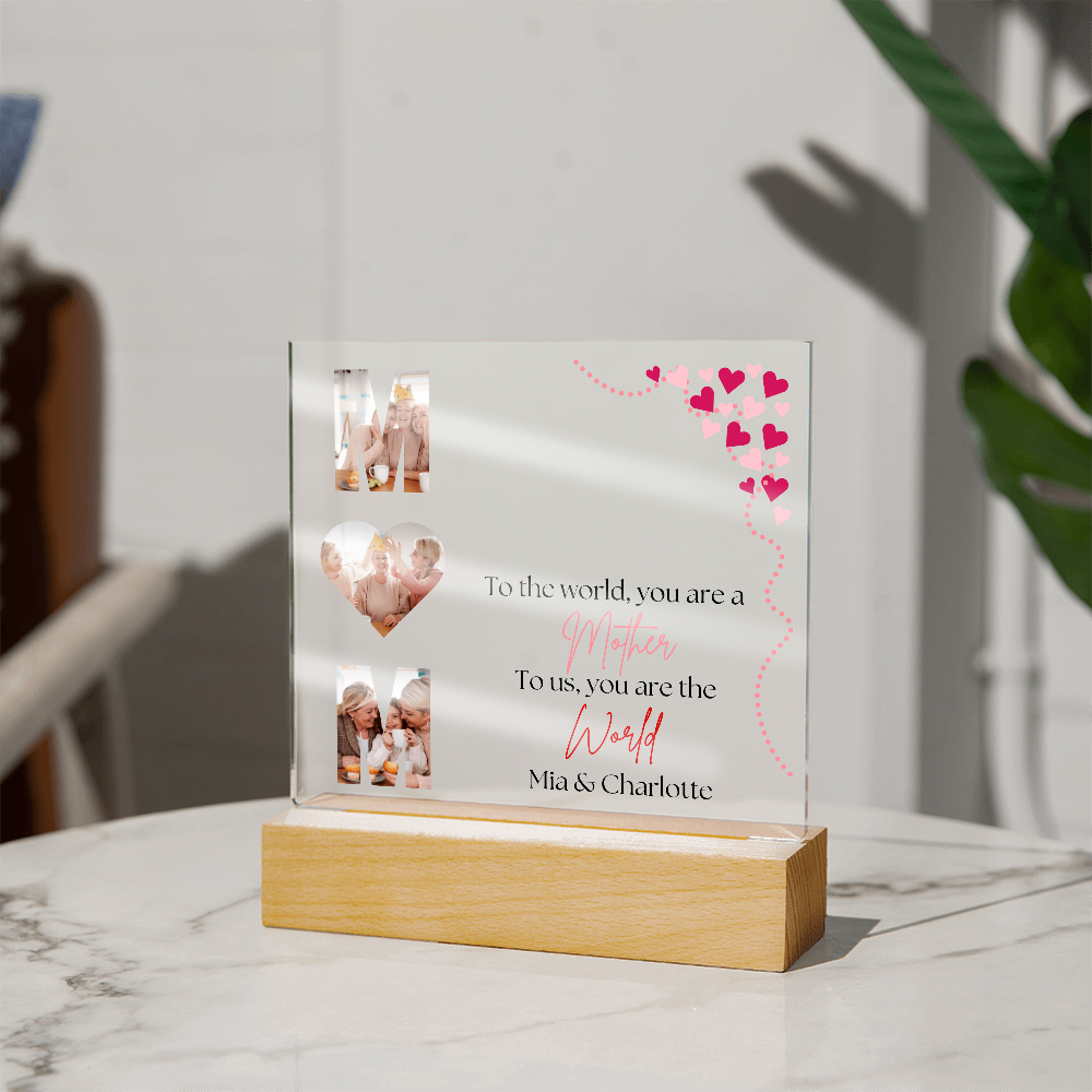 Personalized Mom Acrylic Plaque with Custom Photos | Mother's Day Gift | Birthday Gift for Mom | LED Light Base Option