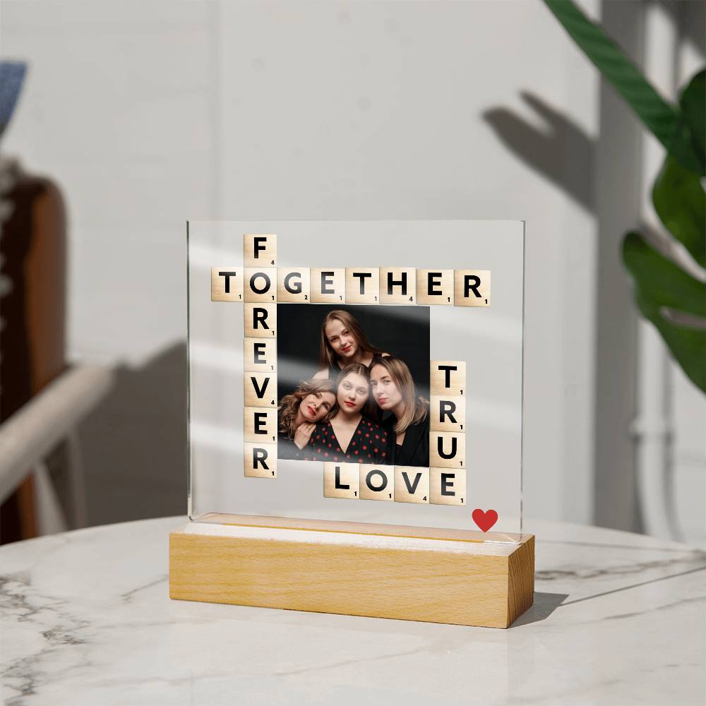Personalized Scrabble Photo Acrylic Plaque – Custom Gift for Friends, Family, Couple, Forever Together True Love Keepsake Decor