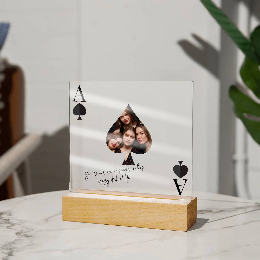 Custom Photo Acrylic LED Lamp – Ace of Spades Gift for Loved One – Personalized Playing Card Keepsake for Friends & Family
