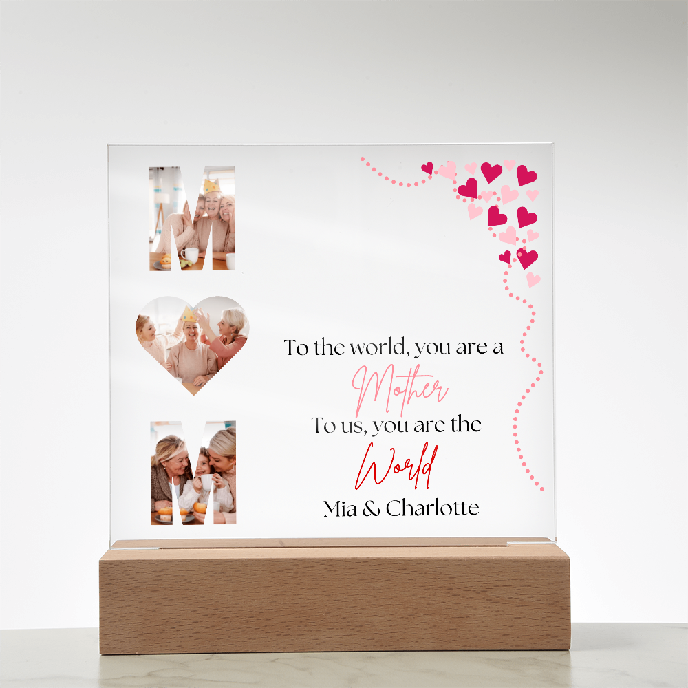 Personalized Mom Acrylic Plaque with Custom Photos | Mother's Day Gift | Birthday Gift for Mom | LED Light Base Option