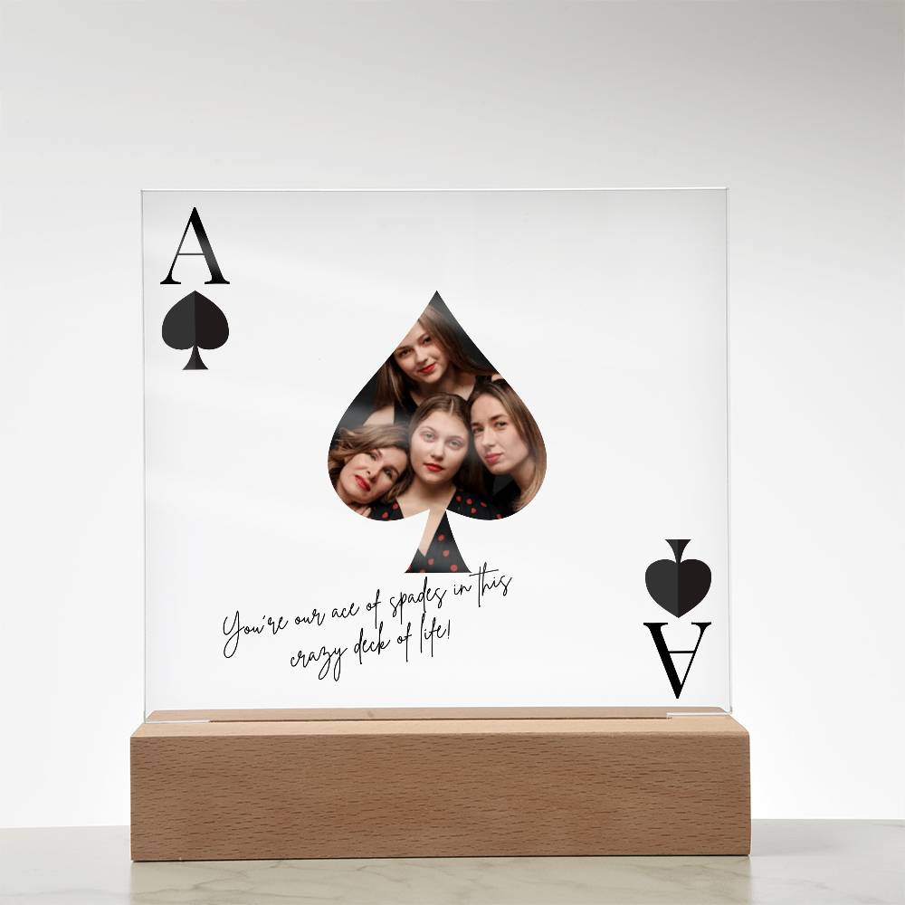 Custom Photo Acrylic LED Lamp – Ace of Spades Gift for Loved One – Personalized Playing Card Keepsake for Friends & Family