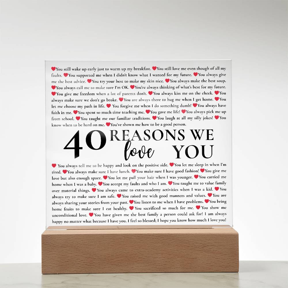 40 Reasons We Love You Personalized Acrylic Plaque – Custom Gift for Mom, Dad, Grandma, Birthday, Mother’s Day, Appreciation Keepsake