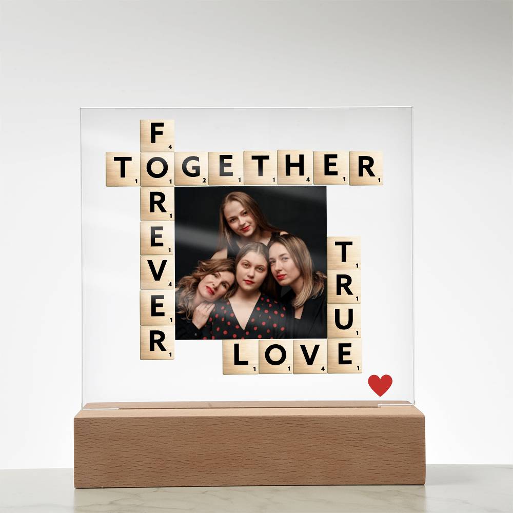 Personalized Scrabble Photo Acrylic Plaque – Custom Gift for Friends, Family, Couple, Forever Together True Love Keepsake Decor