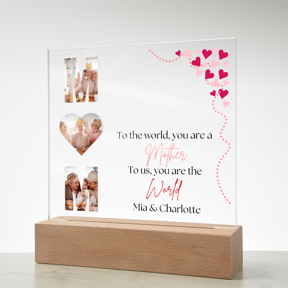 Personalized Mom Acrylic Plaque with Custom Photos | Mother's Day Gift | Birthday Gift for Mom | LED Light Base Option