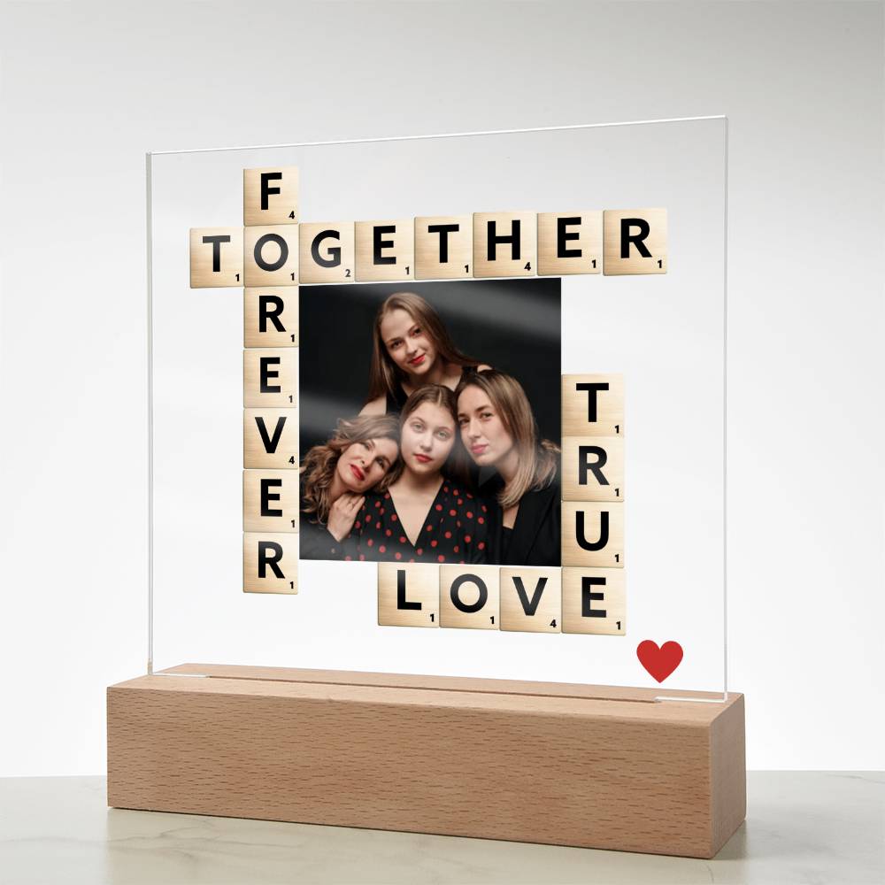 Personalized Scrabble Photo Acrylic Plaque – Custom Gift for Friends, Family, Couple, Forever Together True Love Keepsake Decor