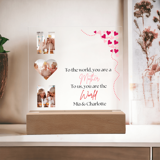 Personalized Mom Acrylic Plaque with Custom Photos | Mother's Day Gift | Birthday Gift for Mom | LED Light Base Option
