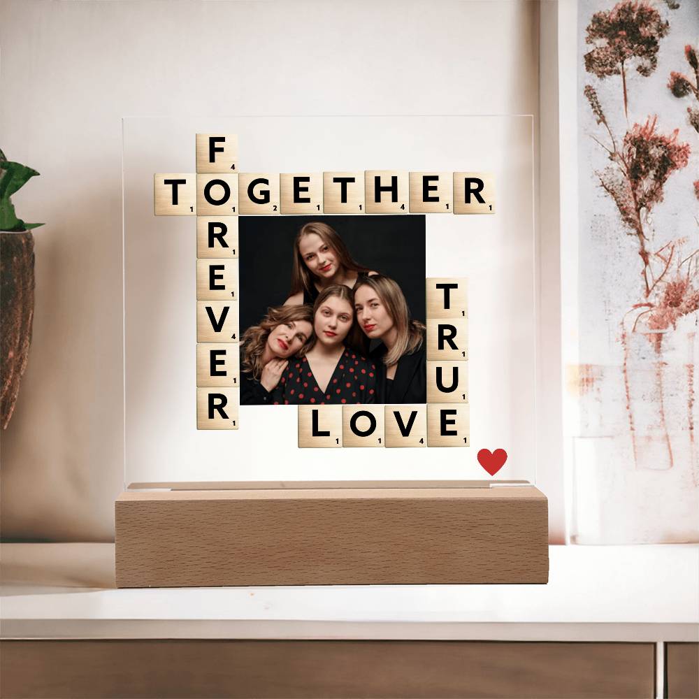 Personalized Scrabble Photo Acrylic Plaque – Custom Gift for Friends, Family, Couple, Forever Together True Love Keepsake Decor