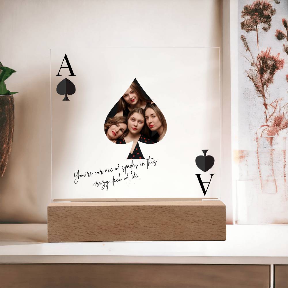 Custom Photo Acrylic LED Lamp – Ace of Spades Gift for Loved One – Personalized Playing Card Keepsake for Friends & Family