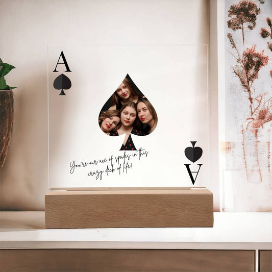 Custom Photo Acrylic LED Lamp – Ace of Spades Gift for Loved One – Personalized Playing Card Keepsake for Friends & Family