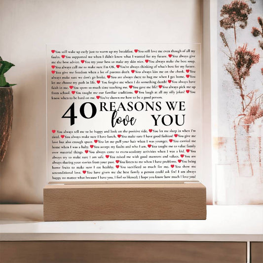 40 Reasons We Love You Personalized Acrylic Plaque – Custom Gift for Mom, Dad, Grandma, Birthday, Mother’s Day, Appreciation Keepsake