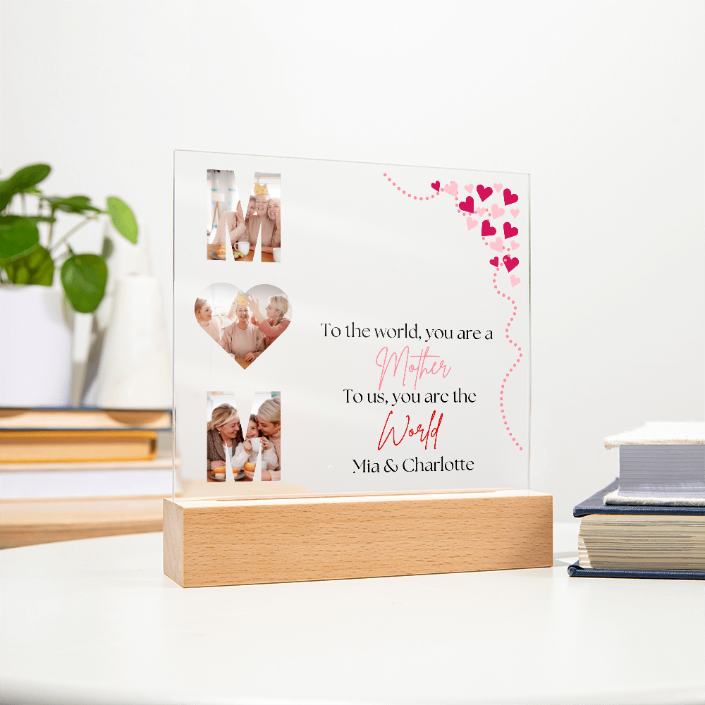 Personalized Mom Acrylic Plaque with Custom Photos | Mother's Day Gift | Birthday Gift for Mom | LED Light Base Option