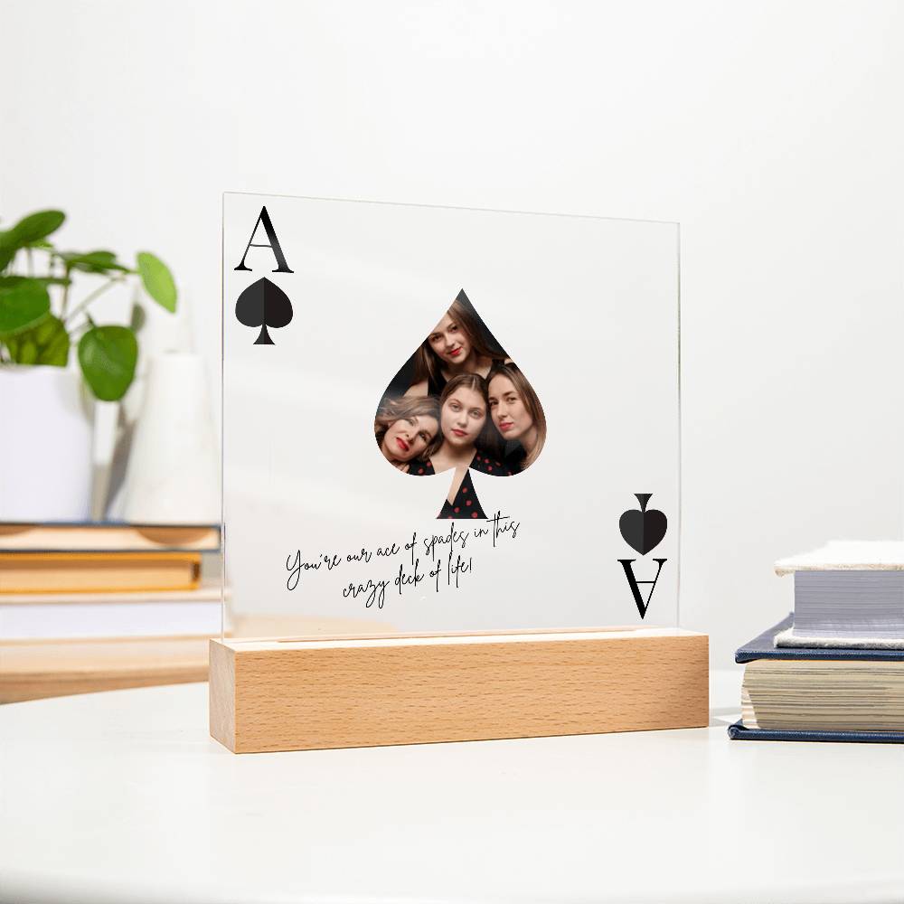 Custom Photo Acrylic LED Lamp – Ace of Spades Gift for Loved One – Personalized Playing Card Keepsake for Friends & Family