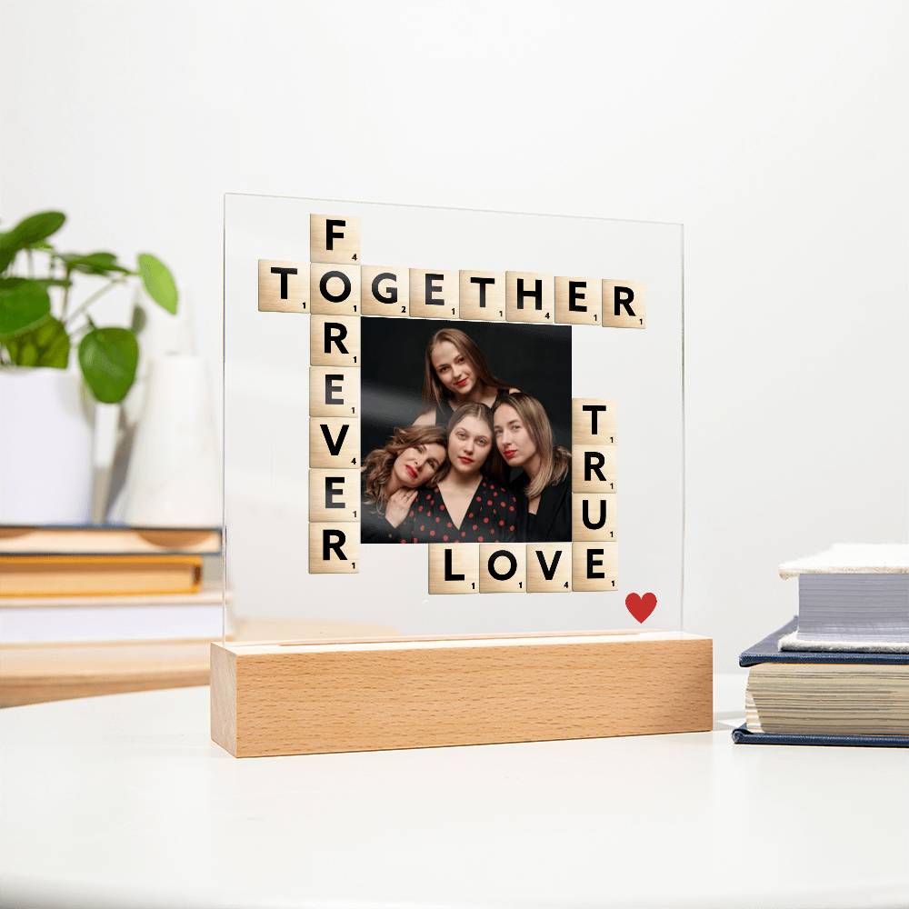 Personalized Scrabble Photo Acrylic Plaque – Custom Gift for Friends, Family, Couple, Forever Together True Love Keepsake Decor
