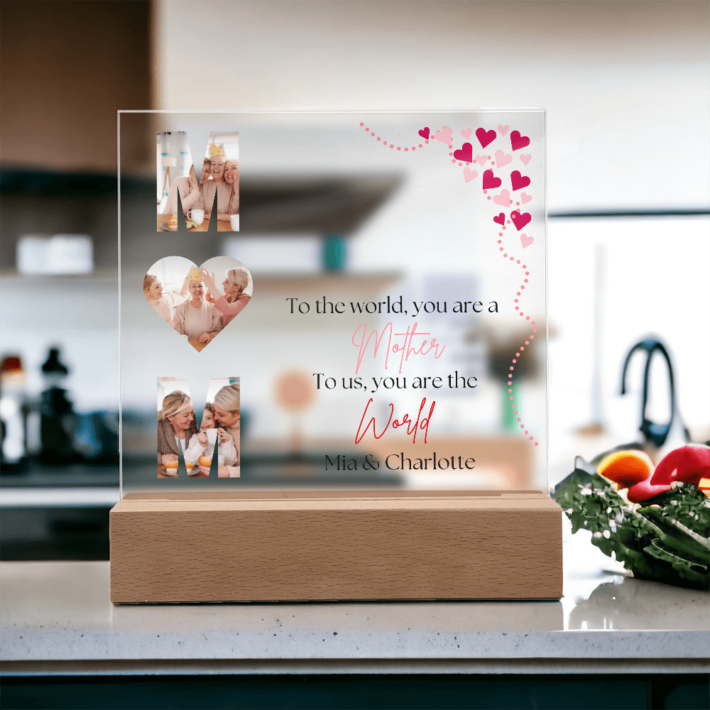 Personalized Mom Acrylic Plaque with Custom Photos | Mother's Day Gift | Birthday Gift for Mom | LED Light Base Option