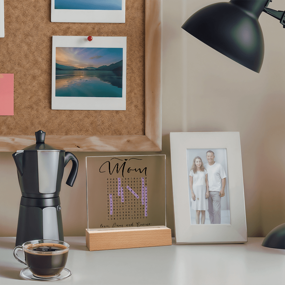Personalized Mom Word Search LED Lamp – Custom Acrylic Light with Kids' Names – Unique Gift for Mother’s Day or Birthday