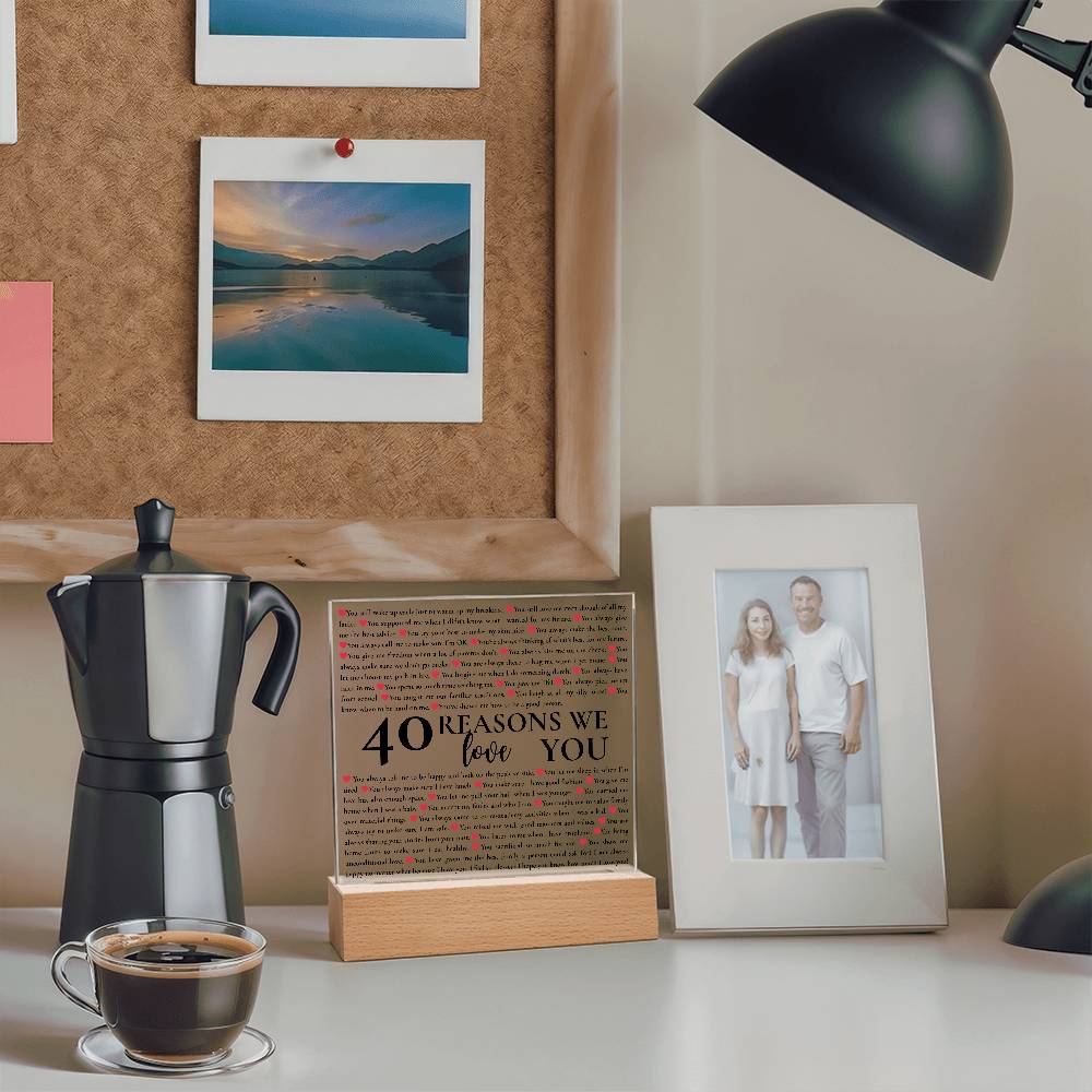 40 Reasons We Love You Personalized Acrylic Plaque – Custom Gift for Mom, Dad, Grandma, Birthday, Mother’s Day, Appreciation Keepsake