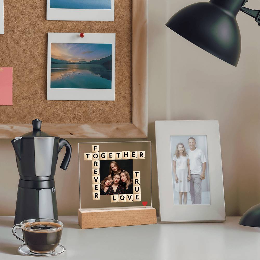 Personalized Scrabble Photo Acrylic Plaque – Custom Gift for Friends, Family, Couple, Forever Together True Love Keepsake Decor