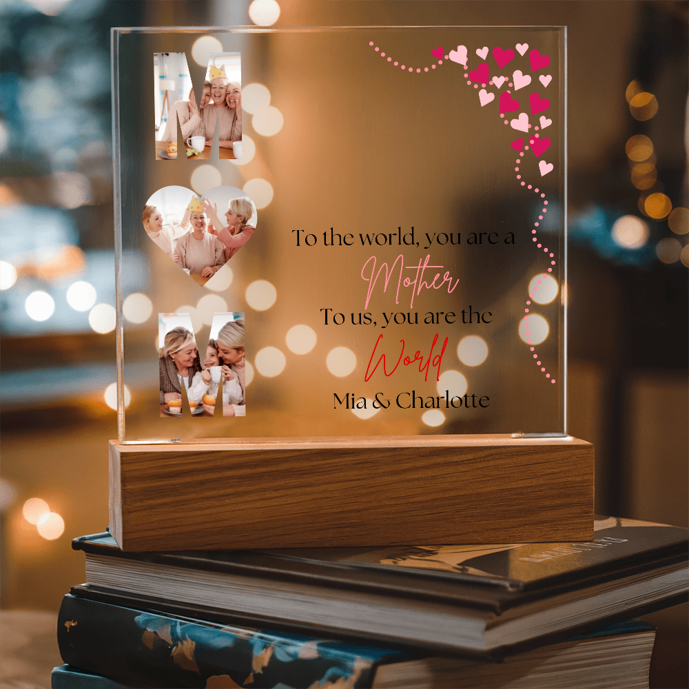 Personalized Mom Acrylic Plaque with Custom Photos | Mother's Day Gift | Birthday Gift for Mom | LED Light Base Option