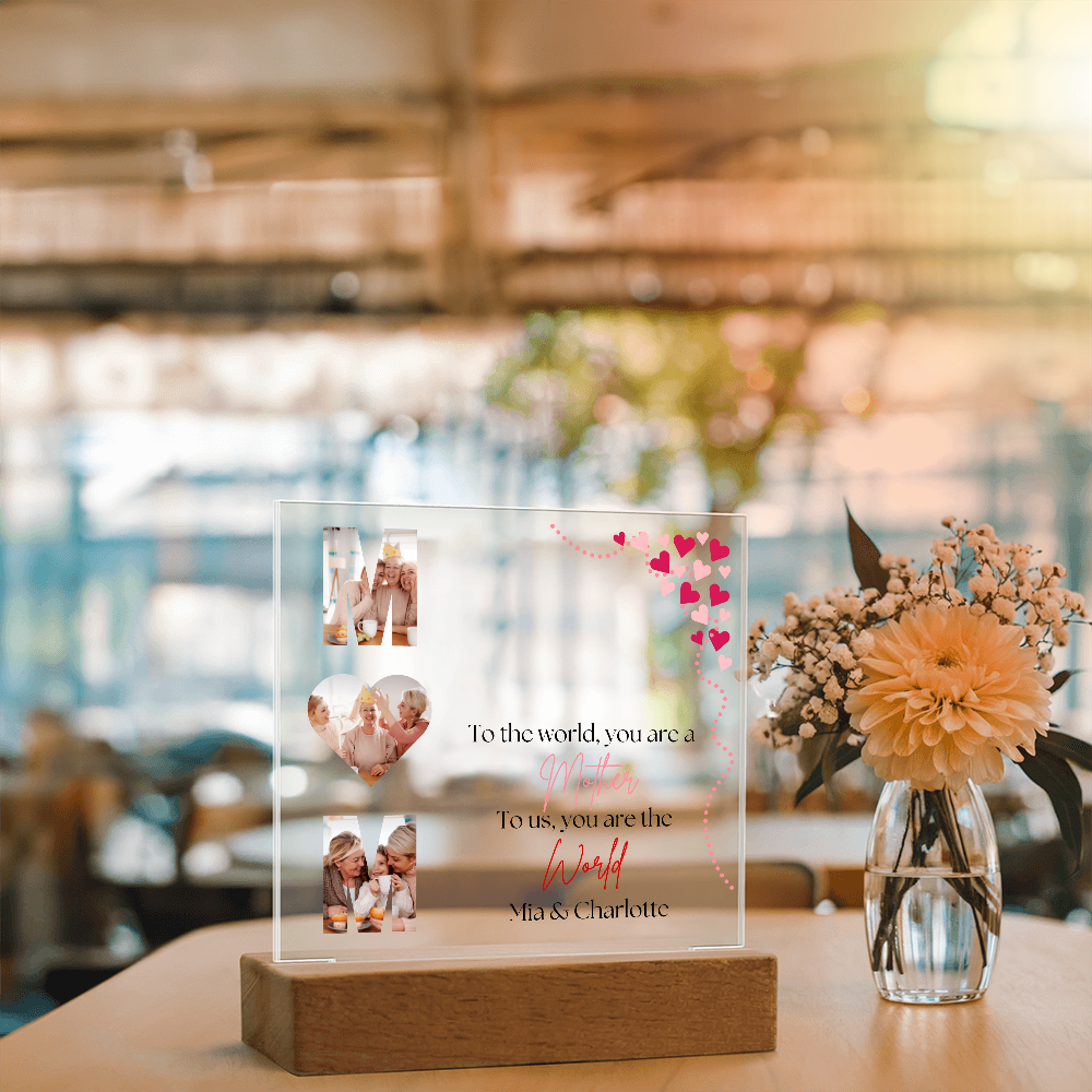Personalized Mom Acrylic Plaque with Custom Photos | Mother's Day Gift | Birthday Gift for Mom | LED Light Base Option