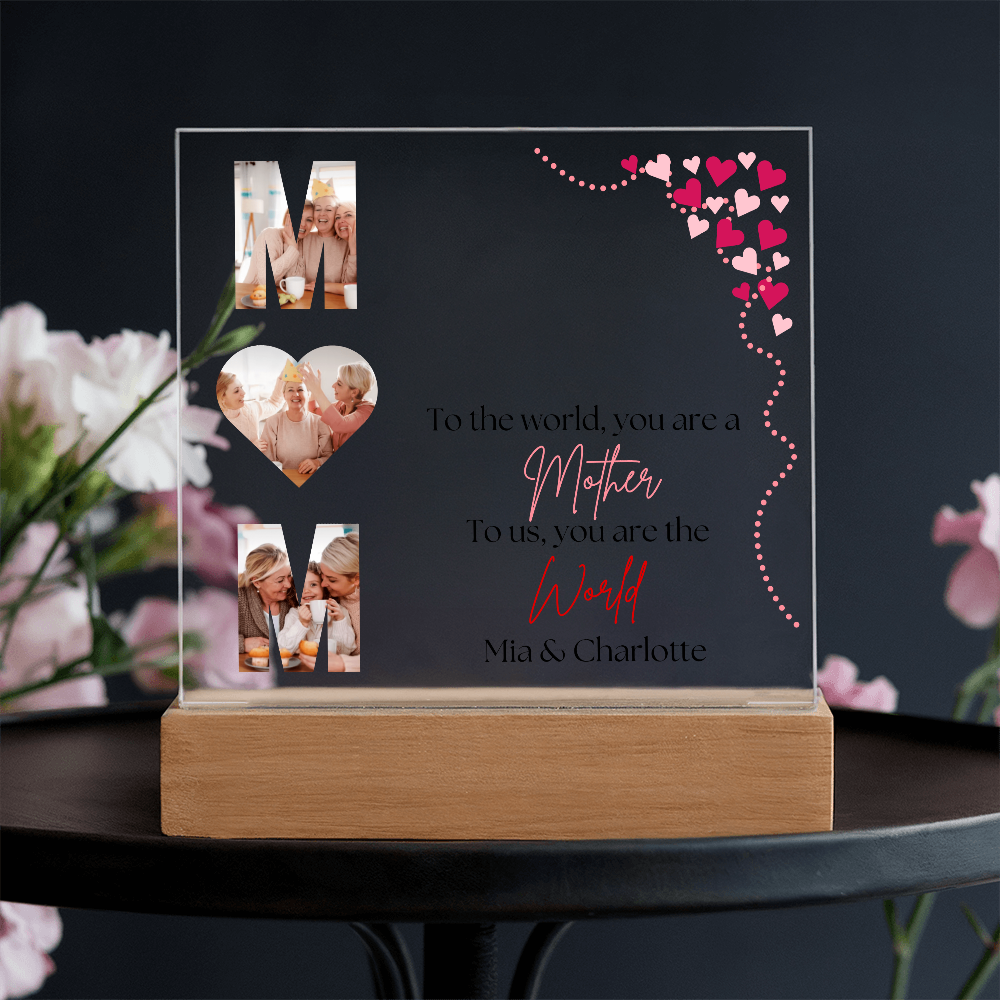 Personalized Mom Acrylic Plaque with Custom Photos | Mother's Day Gift | Birthday Gift for Mom | LED Light Base Option