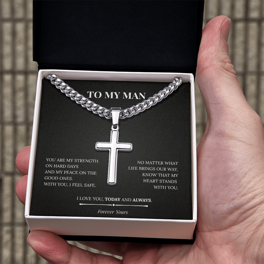 Artisan Cross with Cuban Link Chain – To My Man | Today and Always