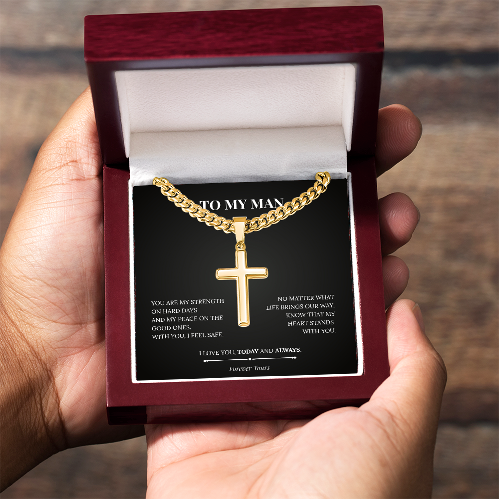 Artisan Cross with Cuban Link Chain – To My Man | Today and Always